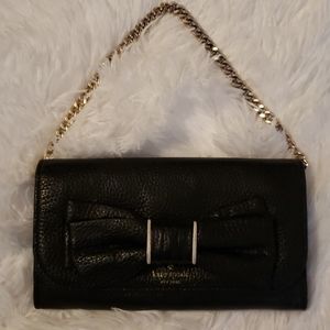 Kate Spade Black Leather Clutch with Gold Chain